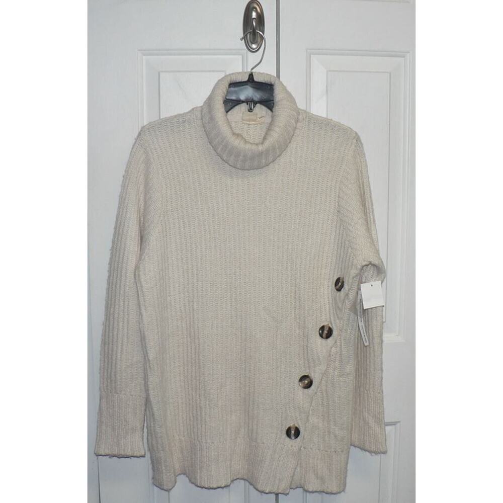 Cloth‎ By Design Side Button Detail Turtleneck Sweater Pearl Essence Medium $49